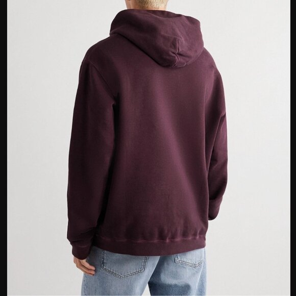 MAISON MARGIELA OVERSIZED LOGO EMBROIDERED LOOPBACK HOODIE in BURGUNDY sz XXL - Picture 2 of 5
